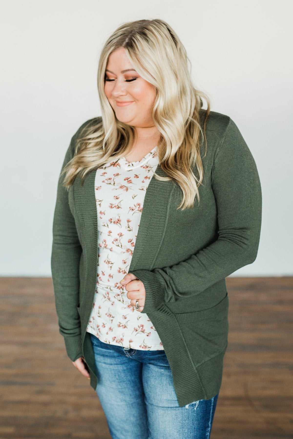 Light Weight Open Front Cardigan- Olive