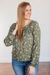 Perfect For You Floral Long Sleeve Blouse- Olive