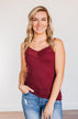 Pulse Basics Lace Trimmed Tank Top- Burgundy
