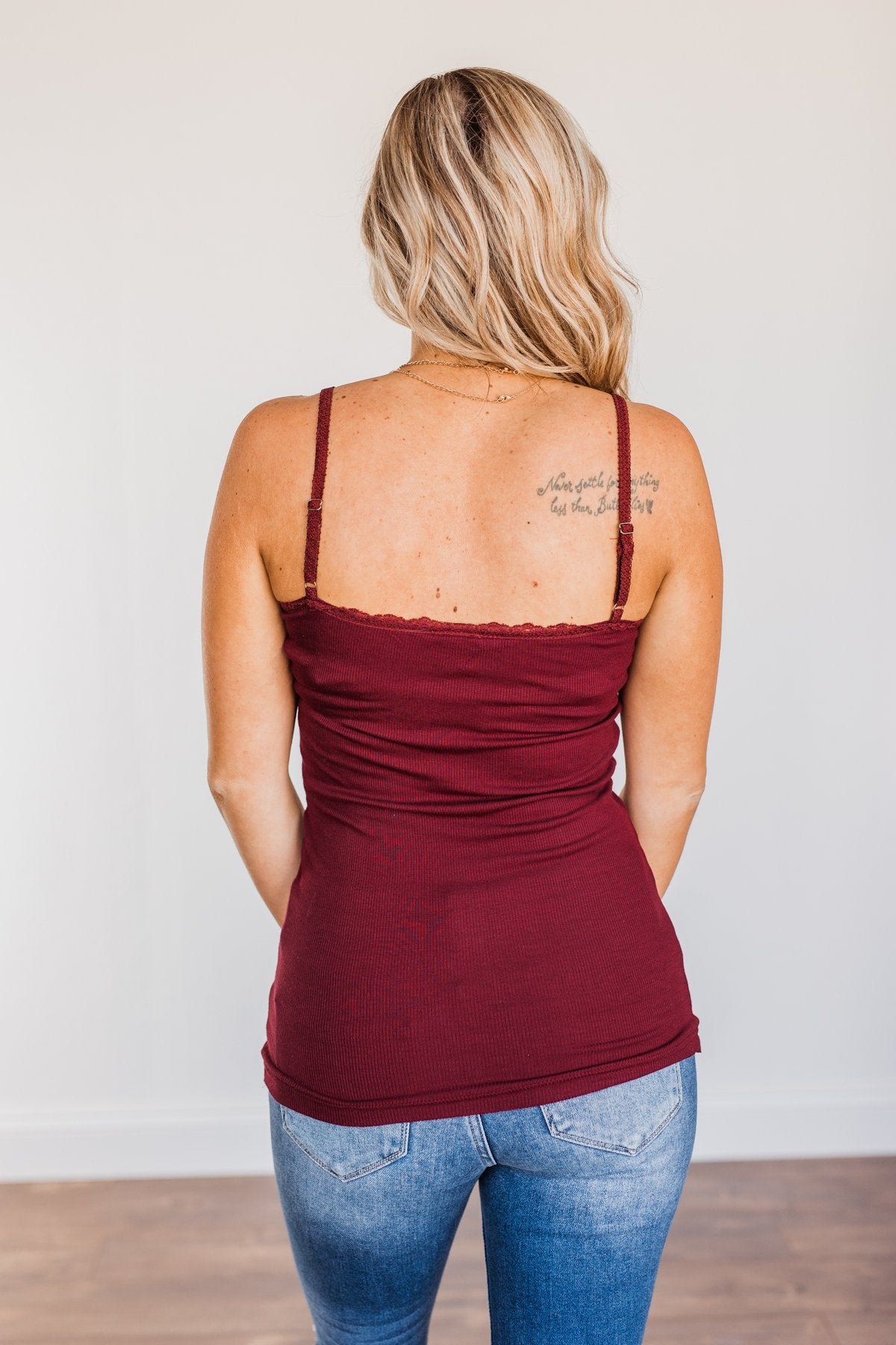 Pulse Basics Lace Trimmed Tank Top- Burgundy