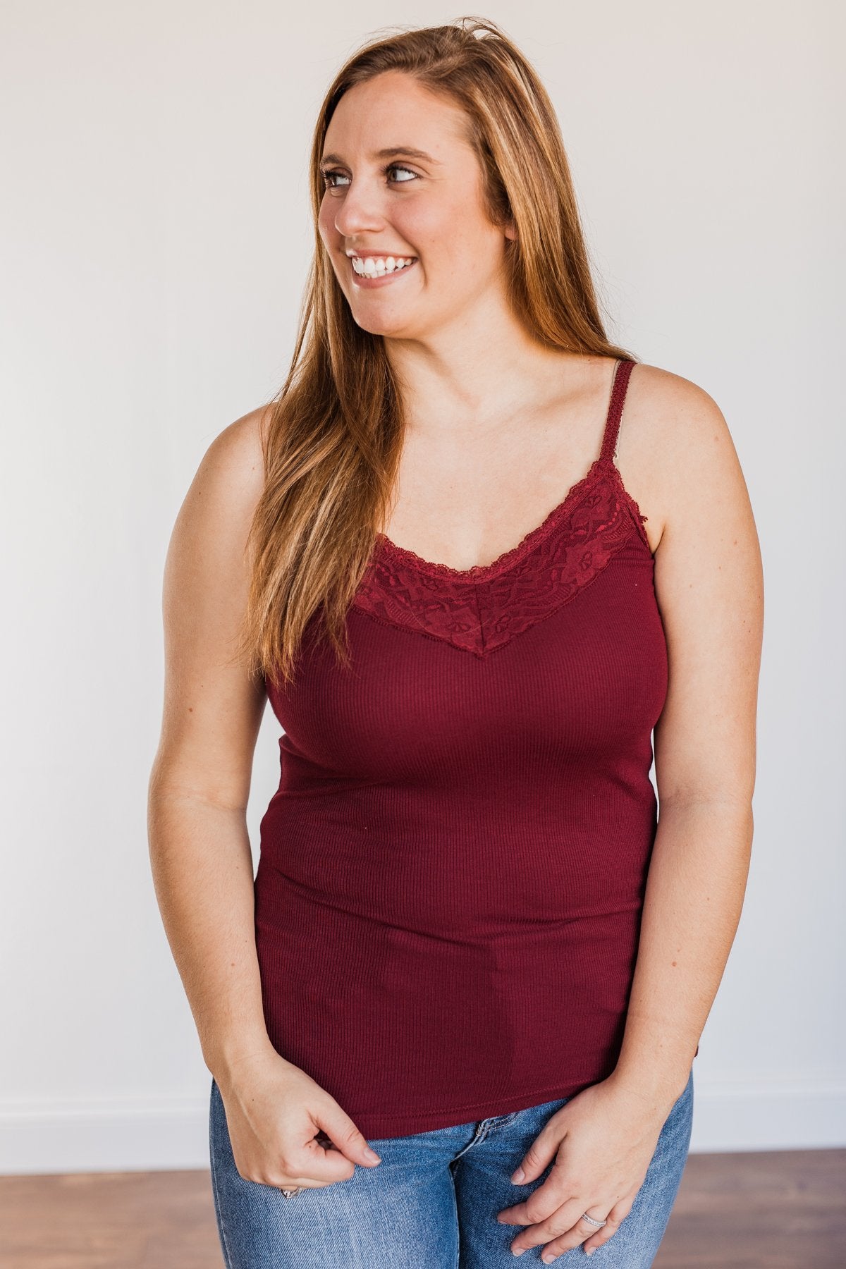 Pulse Basics Lace Trimmed Tank Top- Burgundy – The Pulse Boutique