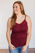 Pulse Basics Lace Trimmed Tank Top- Burgundy