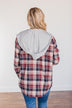 Stay With Me Hooded Plaid Top- Taupe, Navy & Cranberry