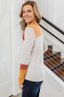 Fall Frenzy Long Sleeve Top- Oatmeal, Burnt Orange, & Rust