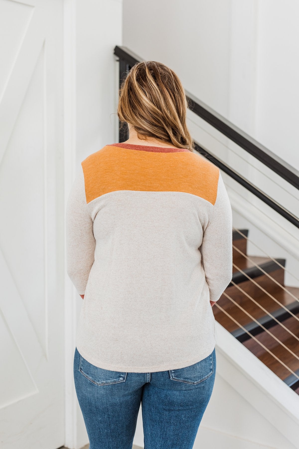 Fall Frenzy Long Sleeve Top- Oatmeal, Burnt Orange, & Rust