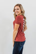 True To Your Heart Lace Back Shirt- Dusty Brick