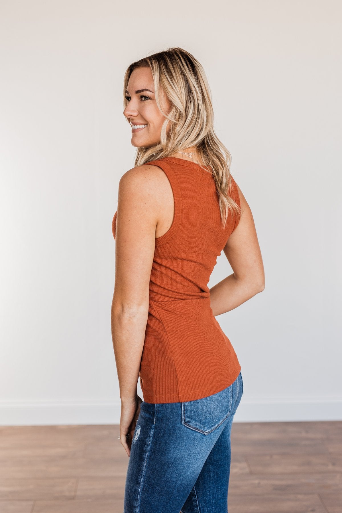 In My Feelings Henley Tank Top- Burnt Orange