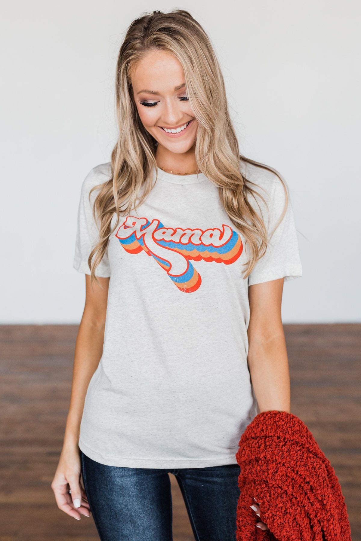 Groovy "Mama" Graphic Tee- Light Heathered Oatmeal