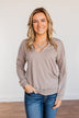 Just For Fun Criss Cross Long Sleeve Top- Mocha