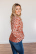 Gone With The Wind Floral Wrap Blouse- Rust