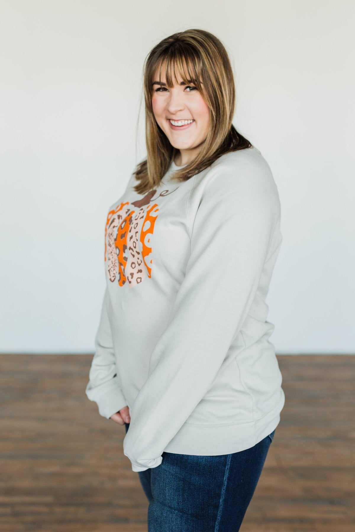 Picking Out Pumpkins Graphic Pullover- Light Taupe