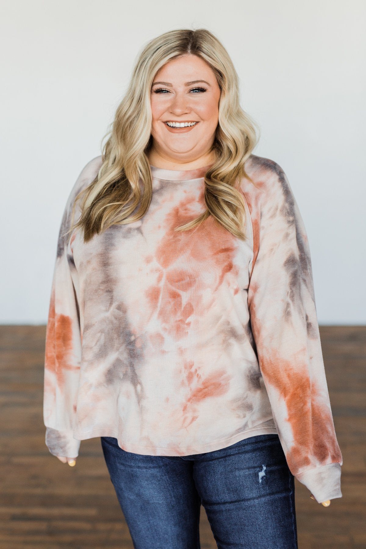 Waiting For Your Love Tie Dye Top- Beige, Rust, & Taupe