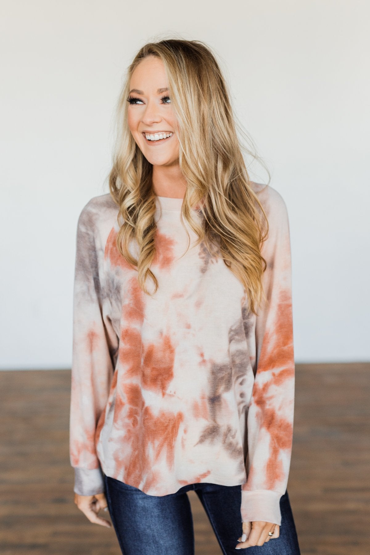 Waiting For Your Love Tie Dye Top- Beige, Rust, & Taupe