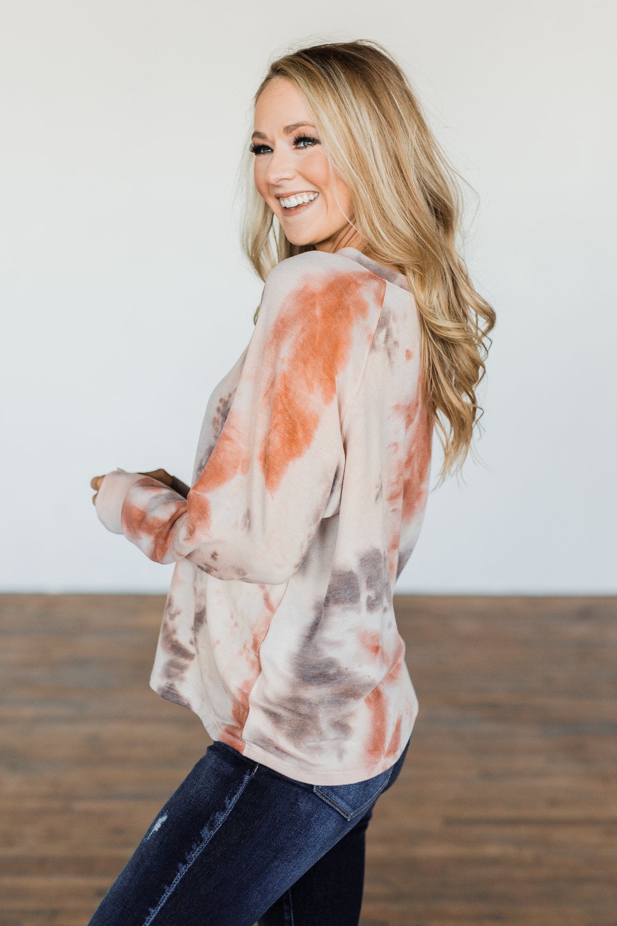 Waiting For Your Love Tie Dye Top- Beige, Rust, & Taupe