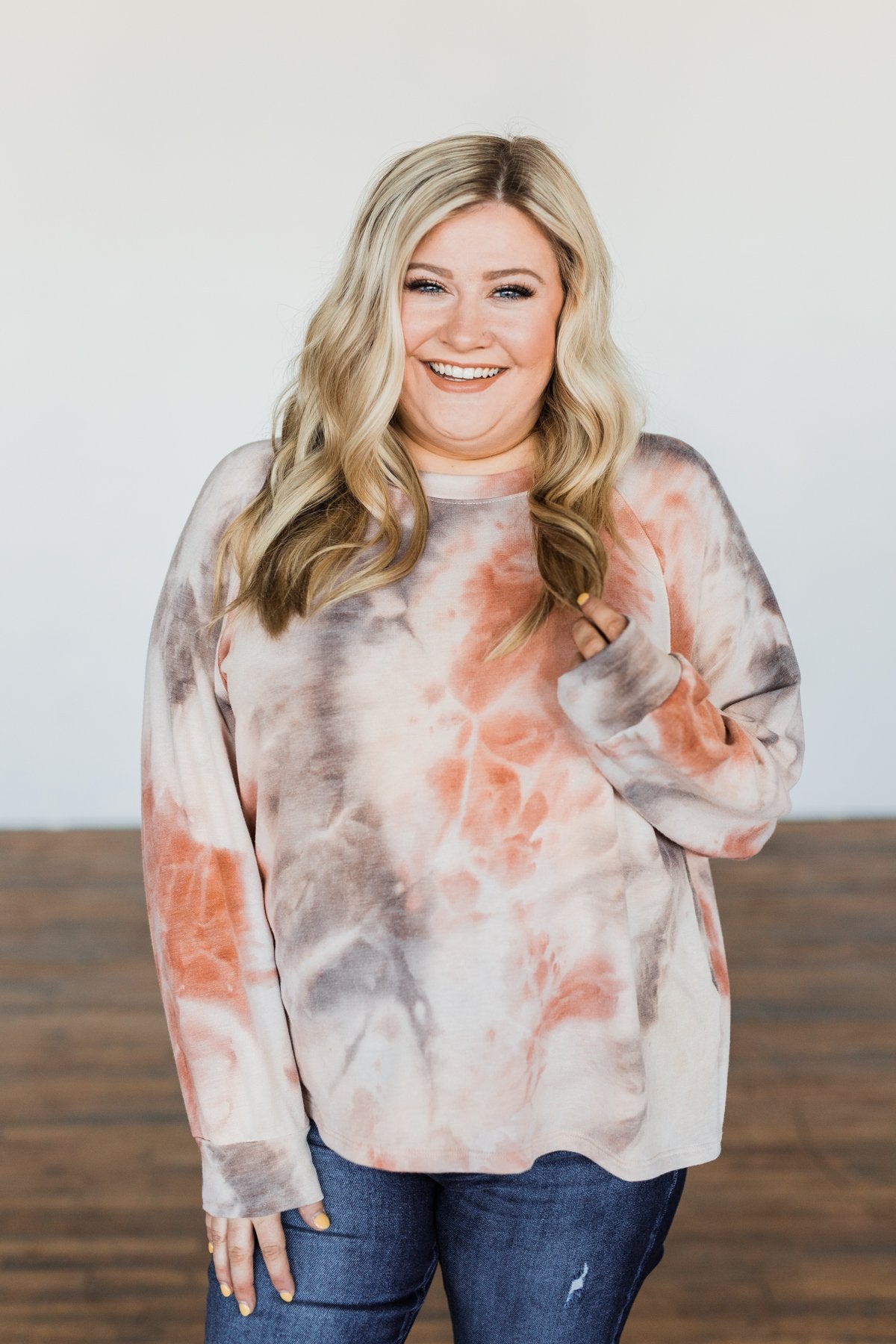 Waiting For Your Love Tie Dye Top- Beige, Rust, & Taupe