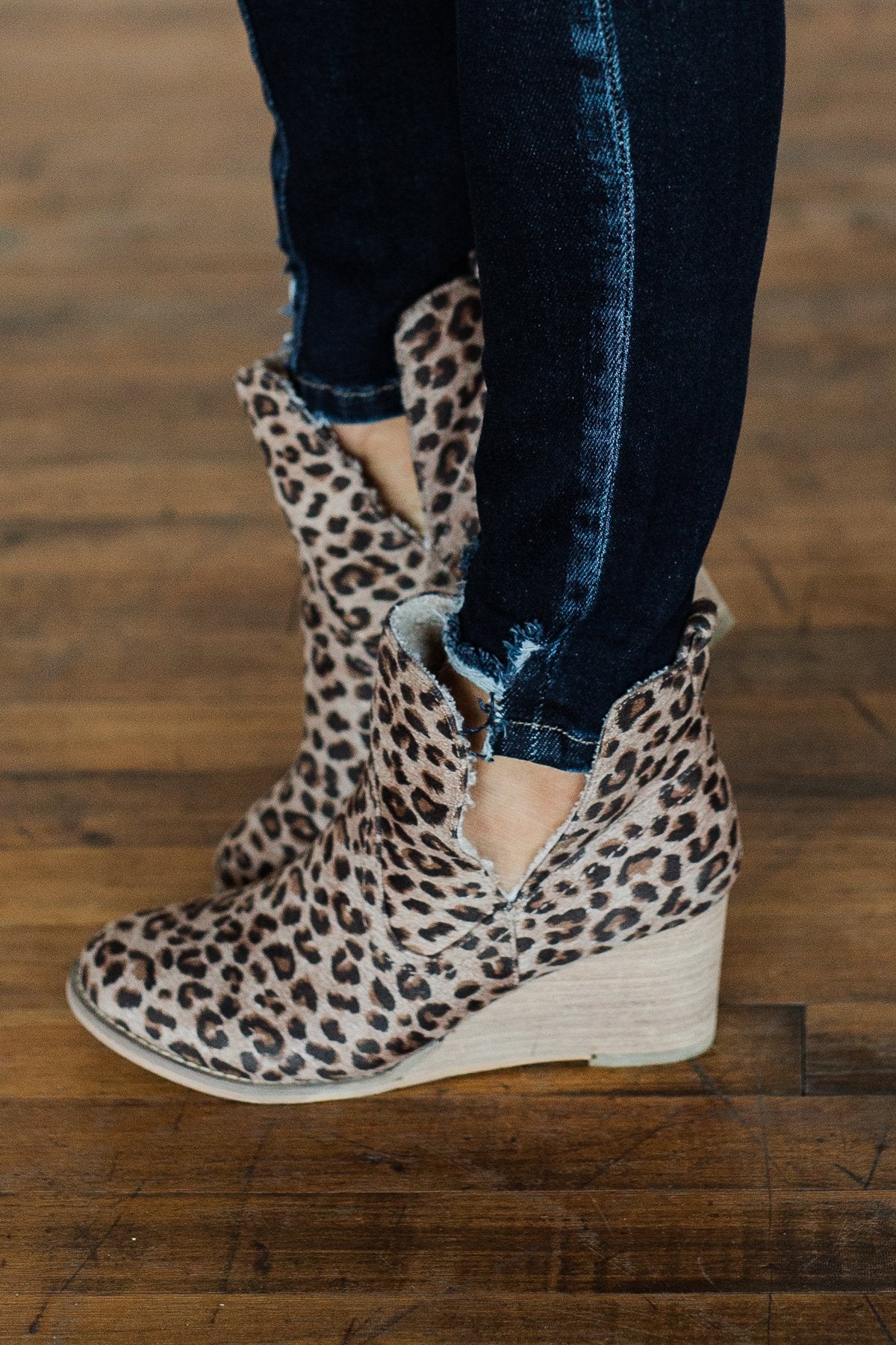 Athlefit Women's Hidden Wedge Sneakers – Leopard Print, Size 8 – Platform Booties With Side Zipper
