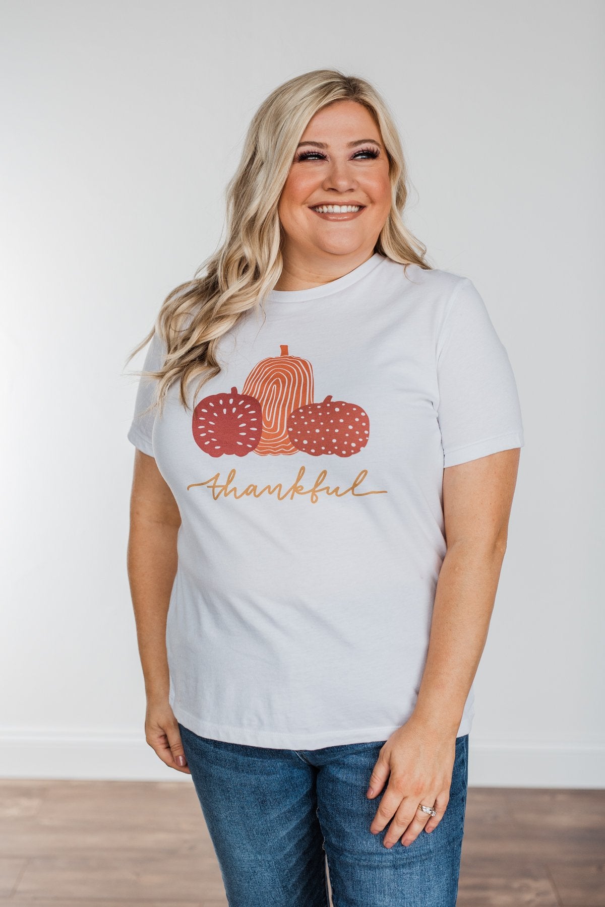 "Thankful" Pumpkin Graphic Tee- Ivory