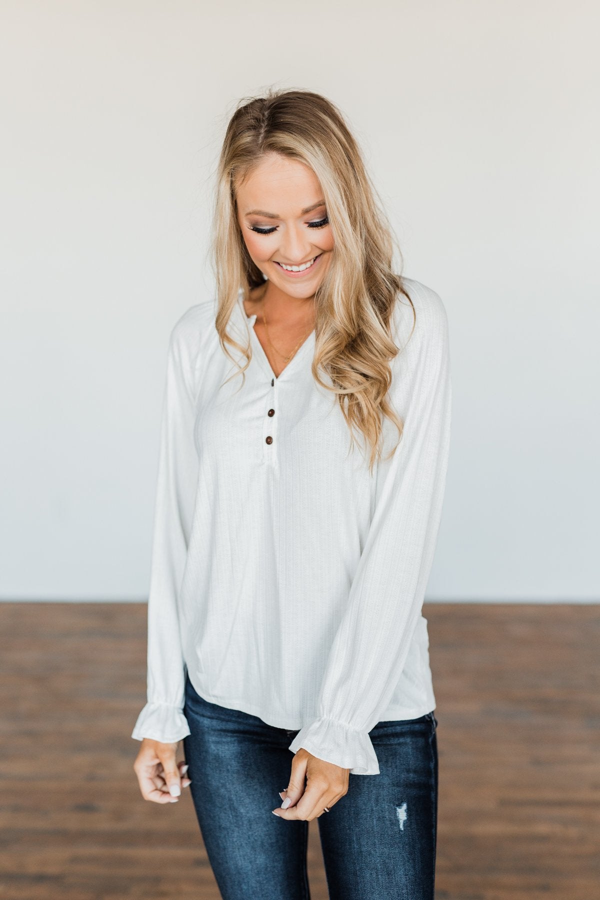 Sail Away With Me Knit Button Top- Ivory