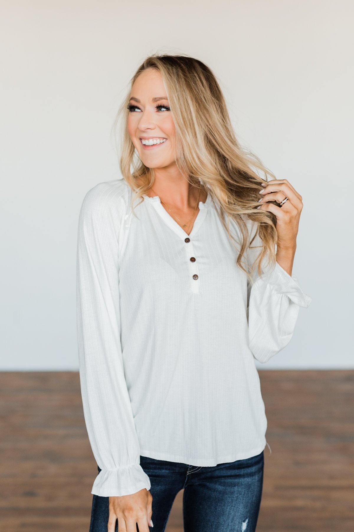 Sail Away With Me Knit Button Top- Ivory