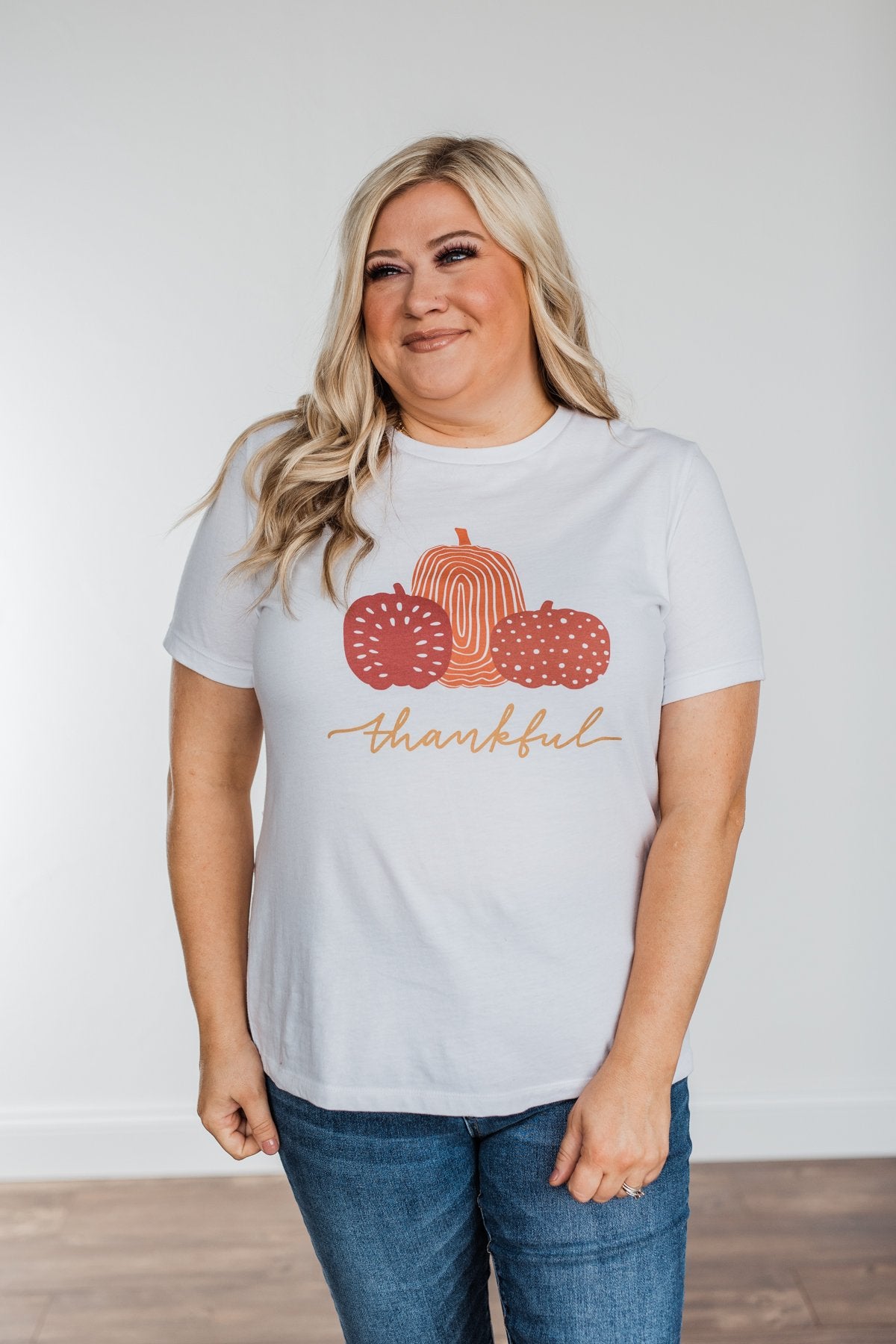 "Thankful" Pumpkin Graphic Tee- Ivory
