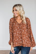 Feeling Butterflies Floral Button Blouse- Rust