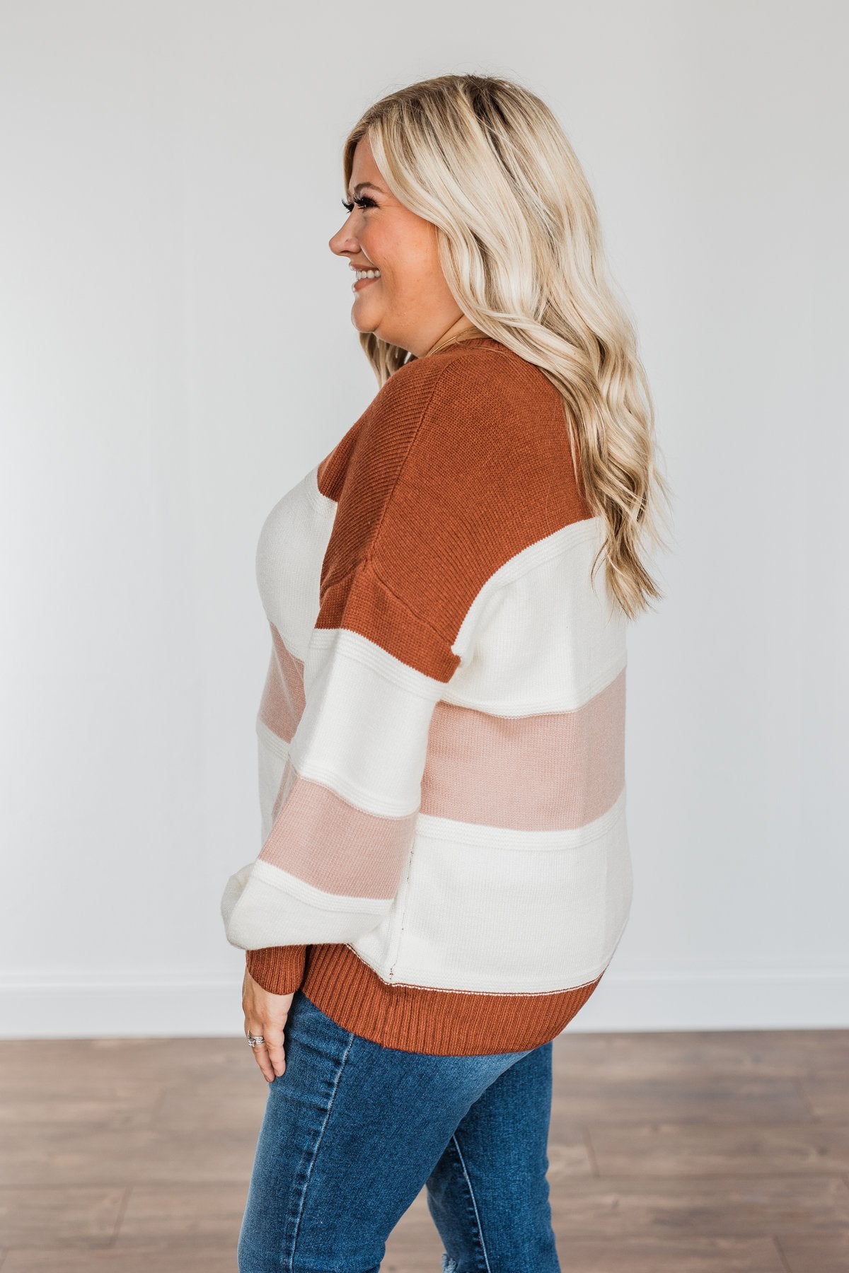 Absolutely Lovely Color Block Sweater- Rust