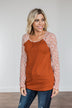 Decadent Life Floral Ribbed Knit Top- Rust