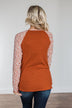 Decadent Life Floral Ribbed Knit Top- Rust