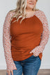 Decadent Life Floral Ribbed Knit Top- Rust