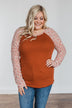 Decadent Life Floral Ribbed Knit Top- Rust