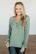 Sail Away With Me Knit Button Top- Sage