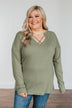 Spice Of Life Criss Cross Ribbed Knit Top- Olive