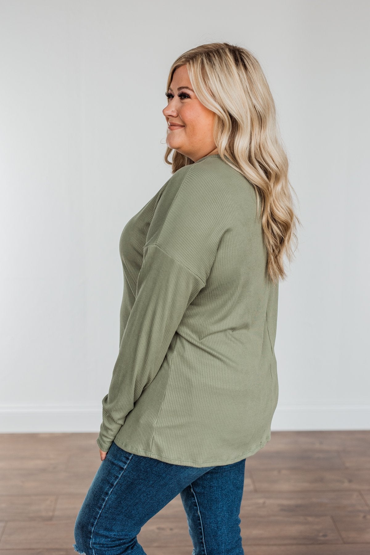 Spice Of Life Criss Cross Ribbed Knit Top- Olive