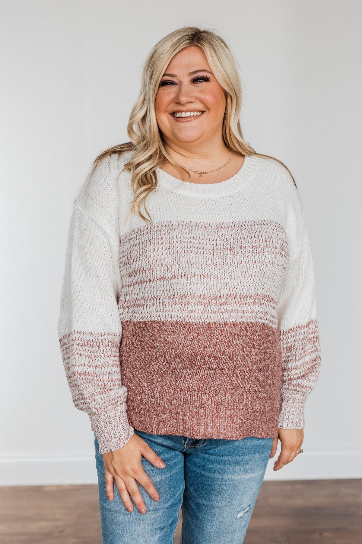 Warm Hugs Knit Color Block Sweater- Rust