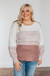 Warm Hugs Knit Color Block Sweater- Rust