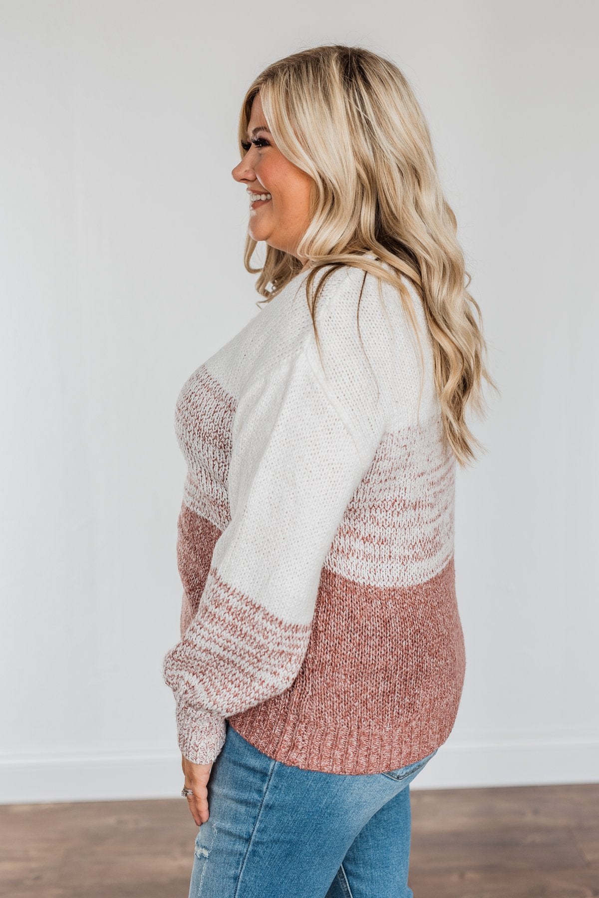 Warm Hugs Knit Color Block Sweater- Rust