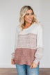 Warm Hugs Knit Color Block Sweater- Rust