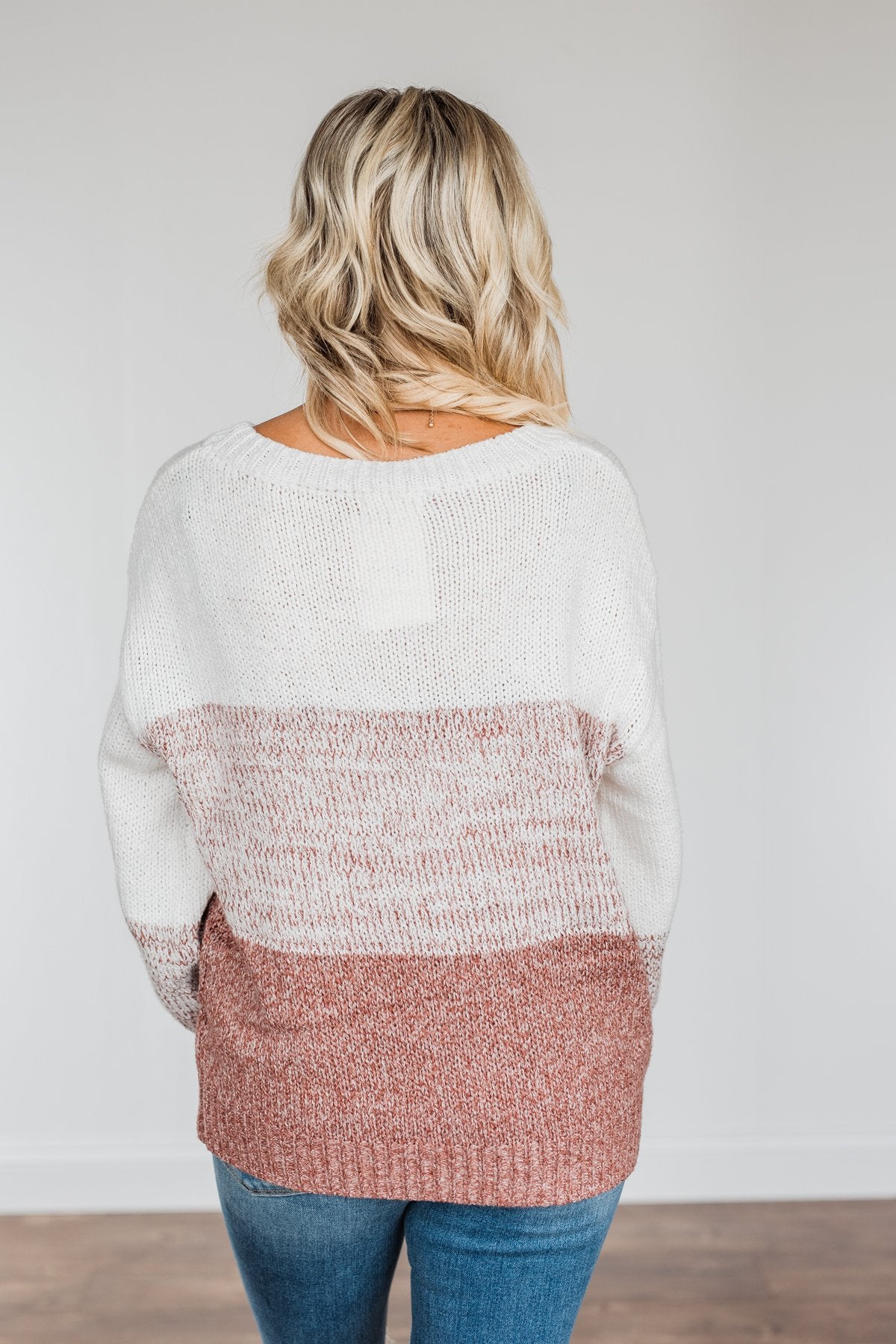 Warm Hugs Knit Color Block Sweater- Rust