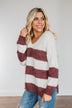 Burning Passion Striped Knit Sweater- Ivory & Burgundy