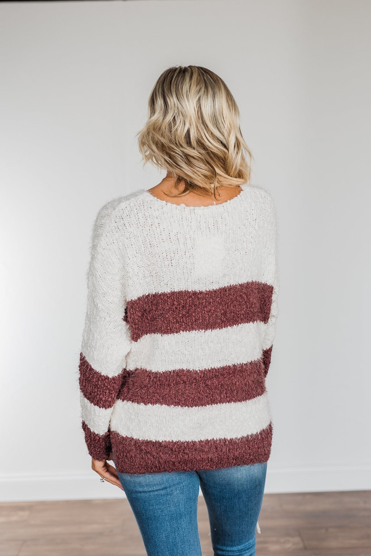 Burning Passion Striped Knit Sweater- Ivory & Burgundy