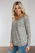 Secret Kisses Floral Long Sleeve Top- Dusty Olive