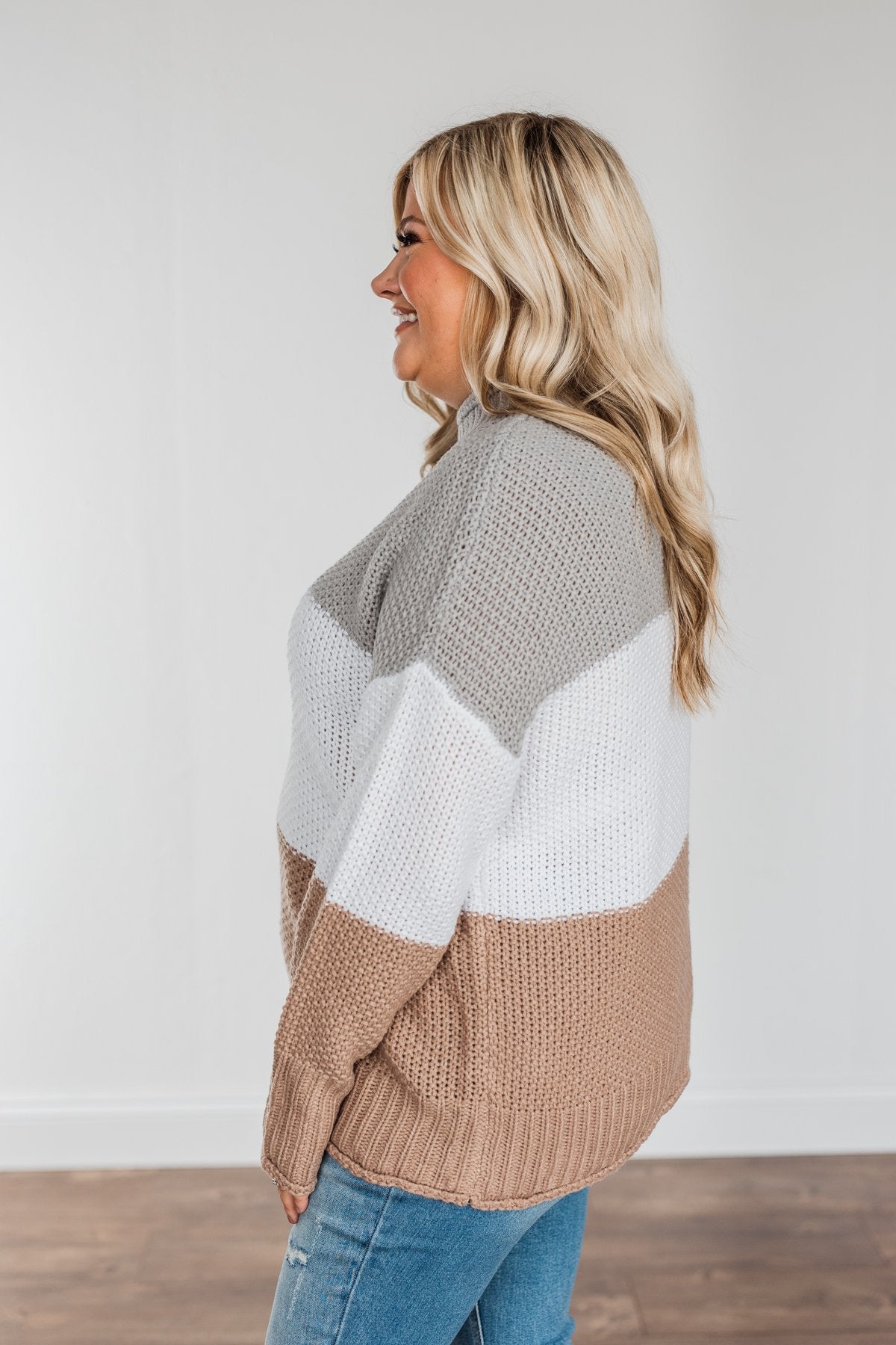 Warm & Toasty Color Block Knit Sweater- Grey & Mocha