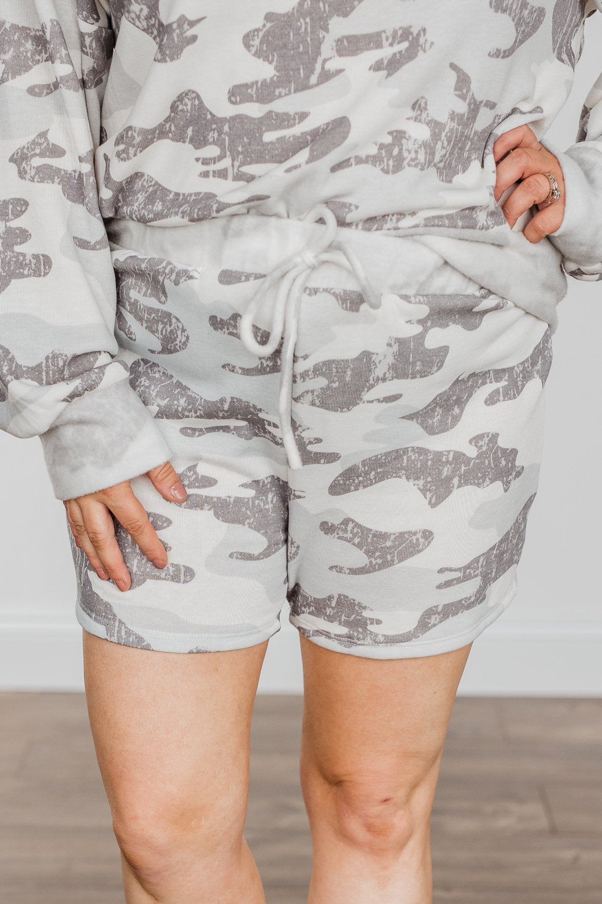 Hidden Beauty Lounge Shorts- Grey Camo