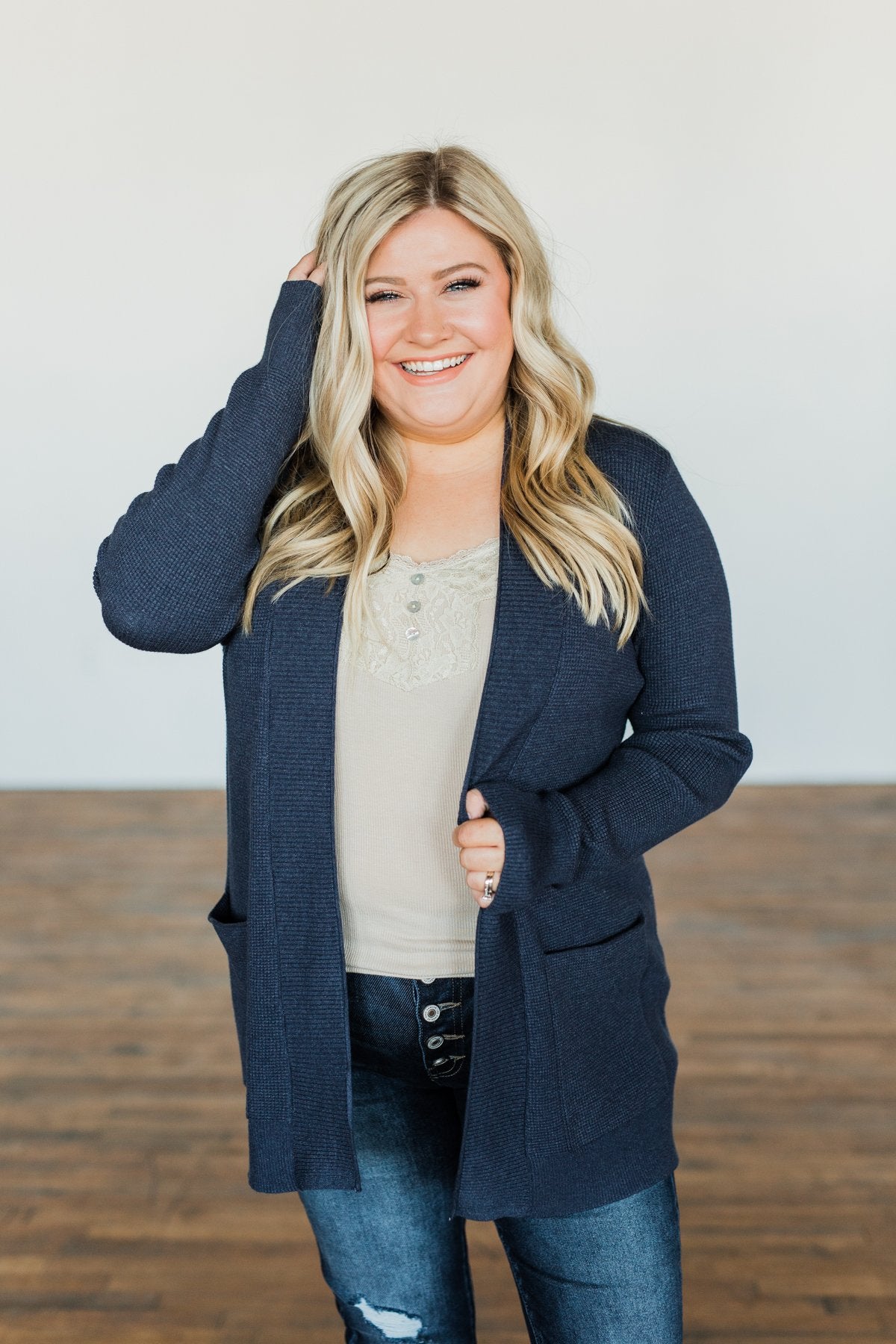 Cloud Nine Waffle Knit Cardigan- Navy – The Pulse Boutique