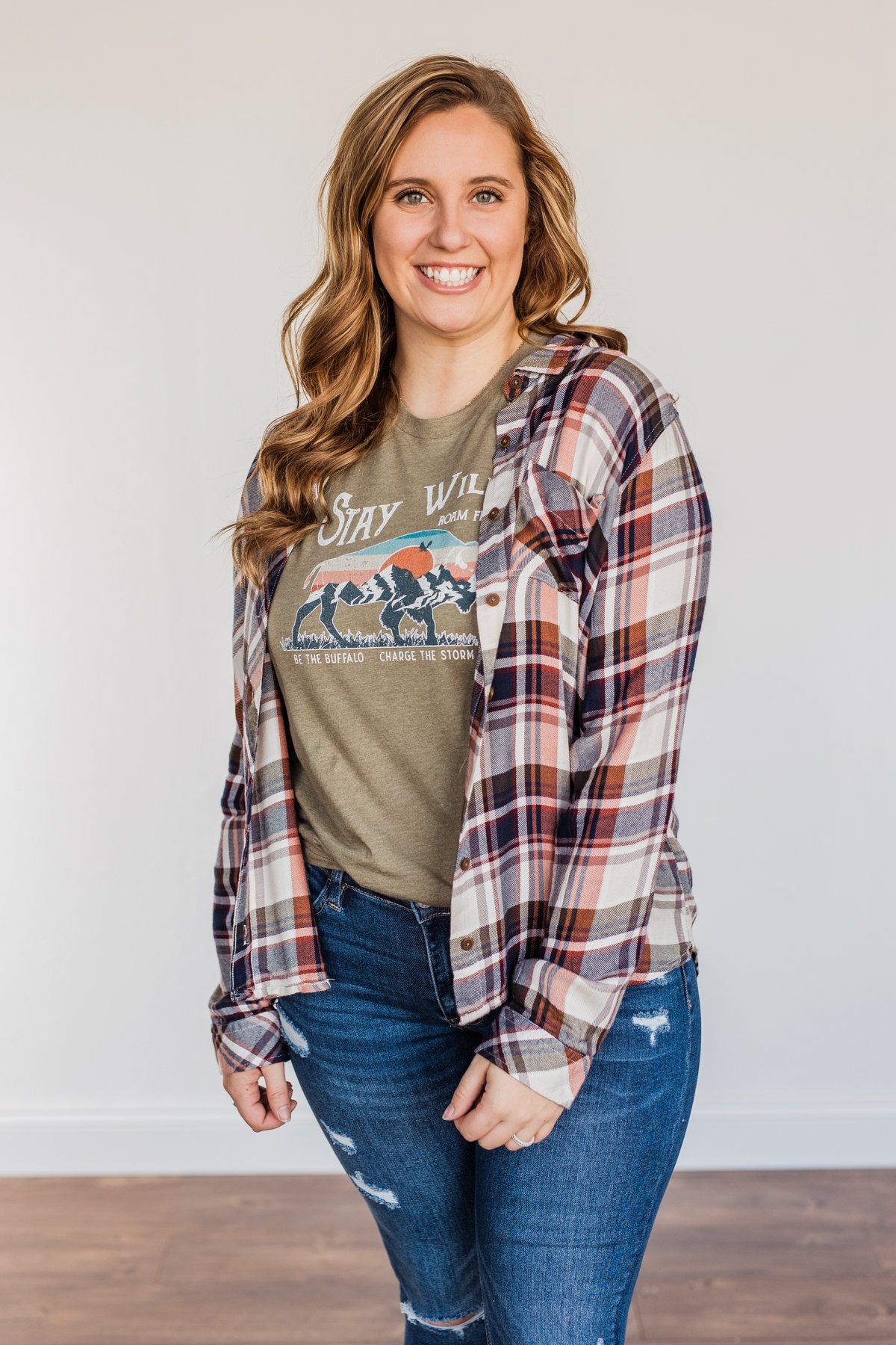 Thread & Supply Deep Feelings Plaid Top- Olive & Copper