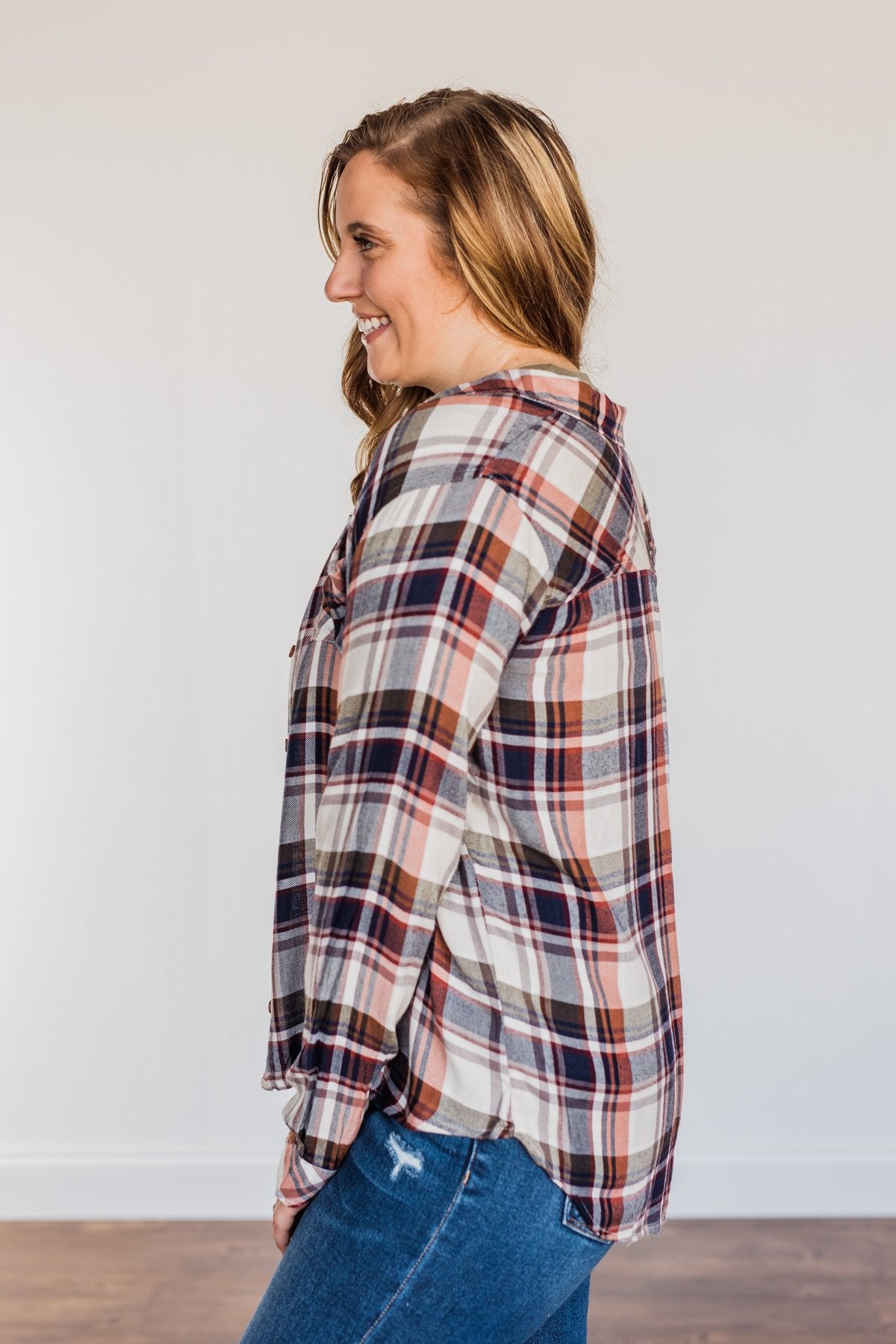 Thread & Supply Deep Feelings Plaid Top- Olive & Copper