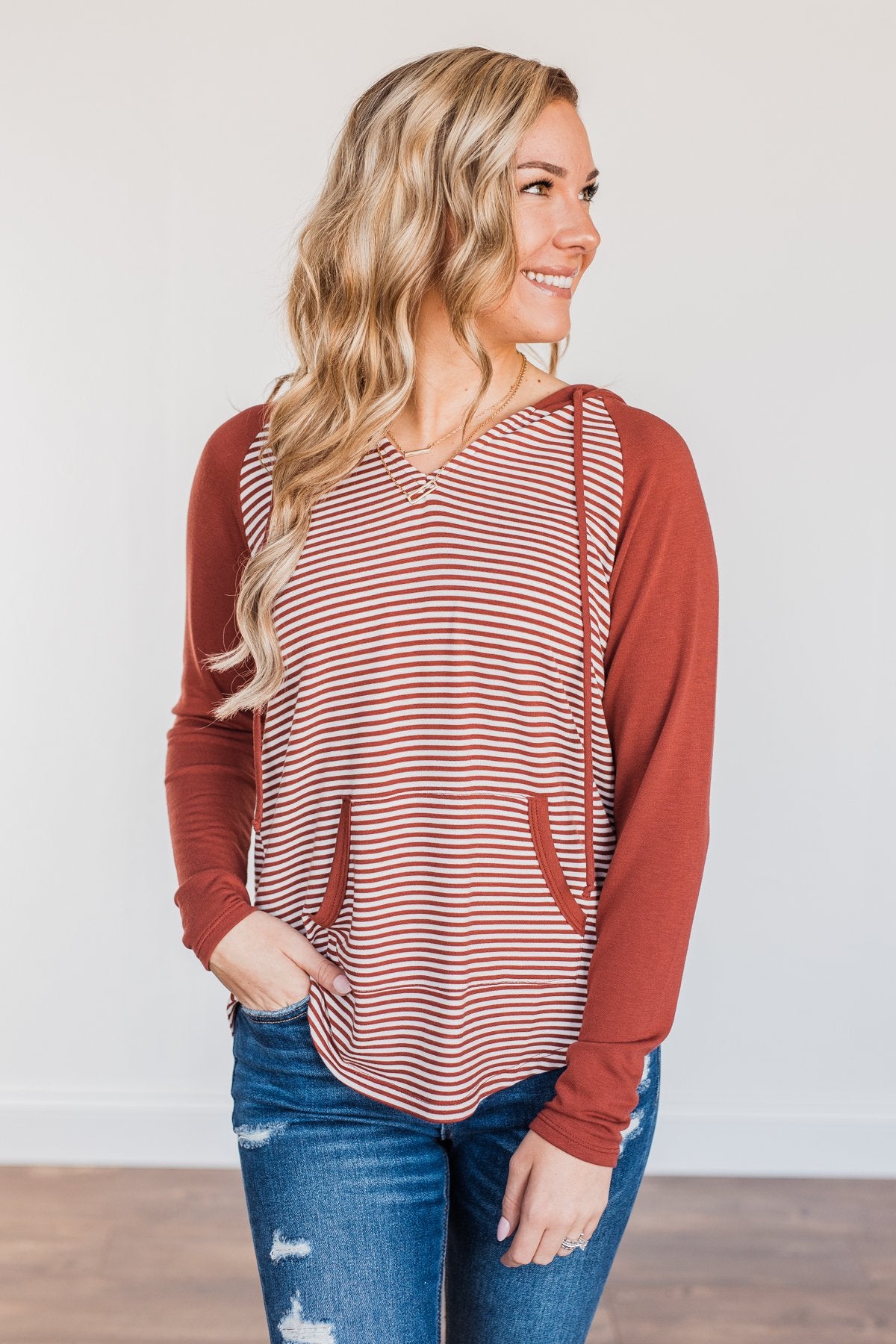 Feeling Comfy Long Sleeve Hoodie- Rust