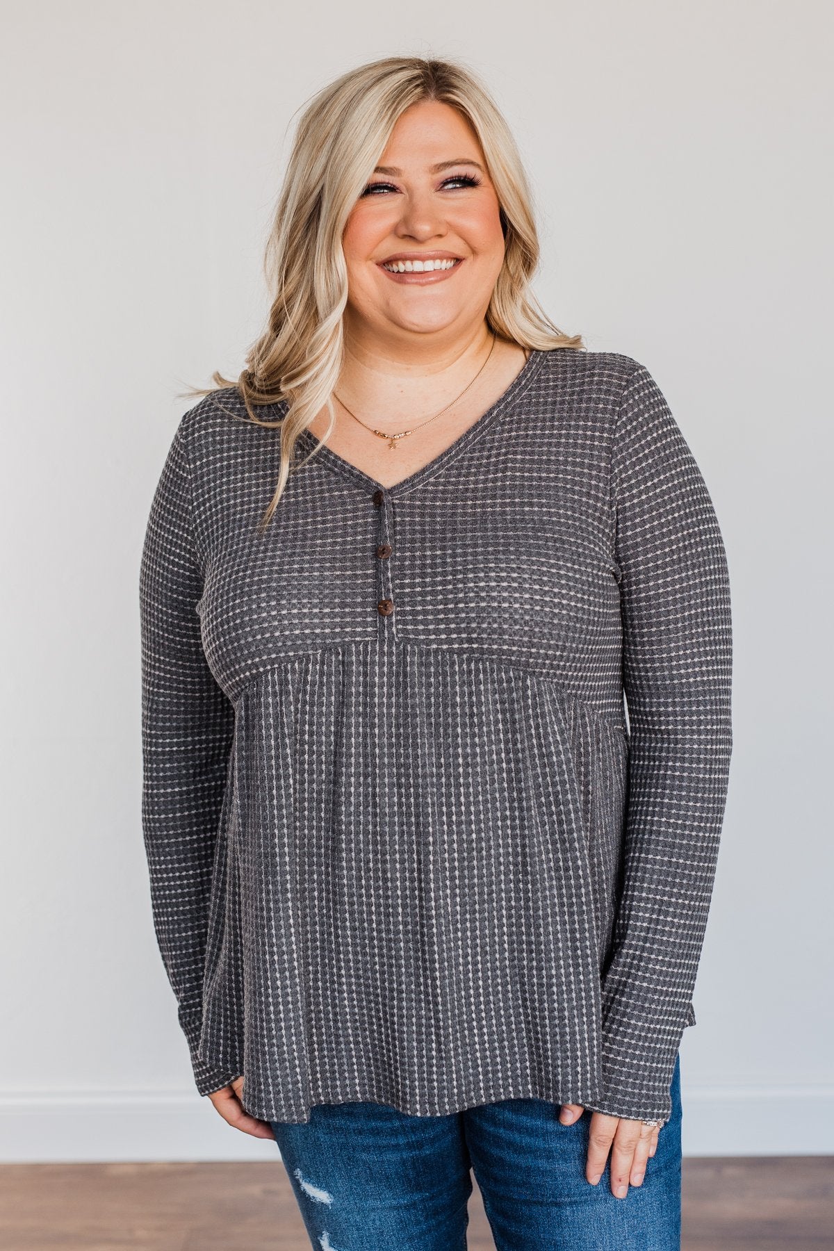 Time Spent Together Babydoll Top- Charcoal