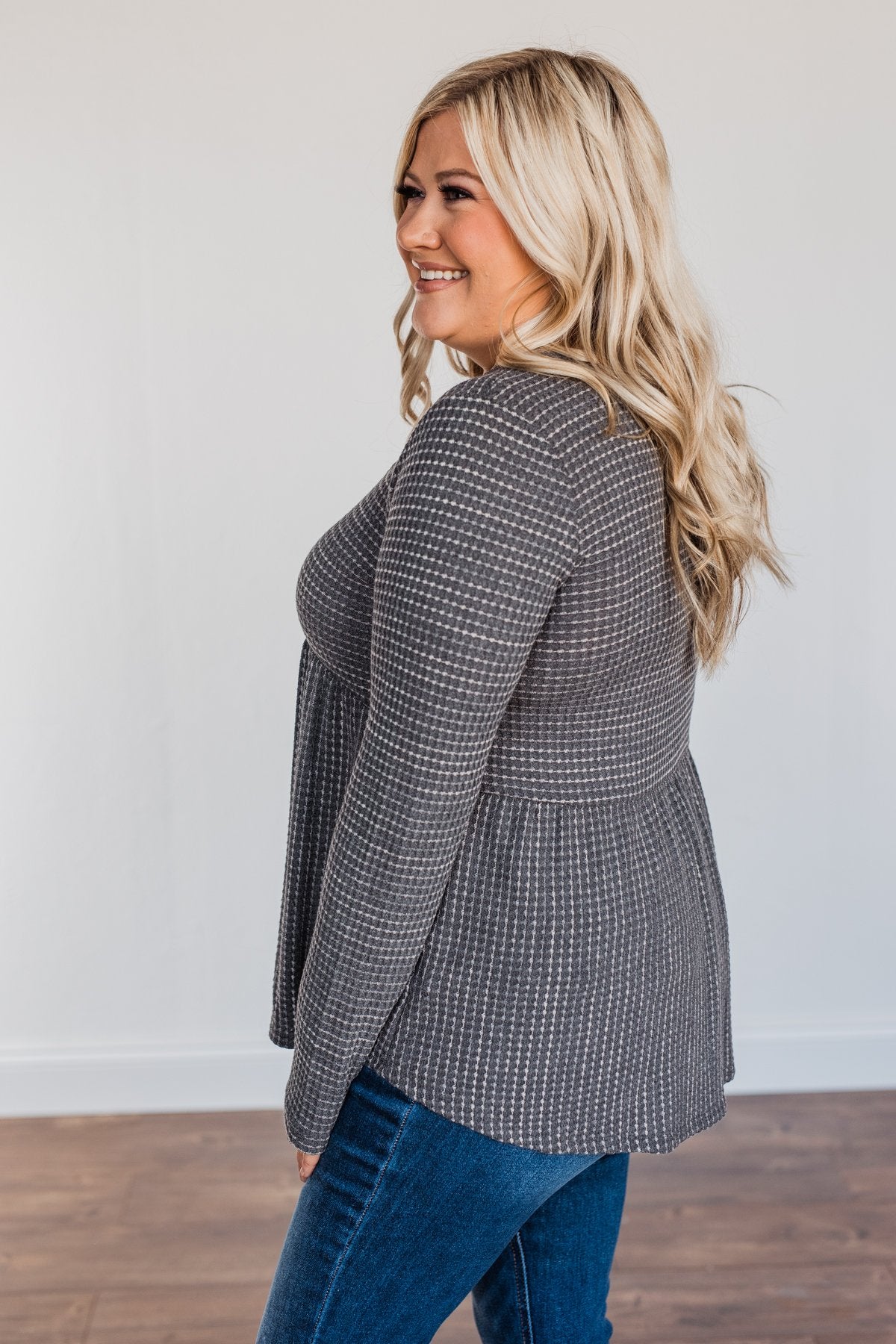 Time Spent Together Babydoll Top- Charcoal