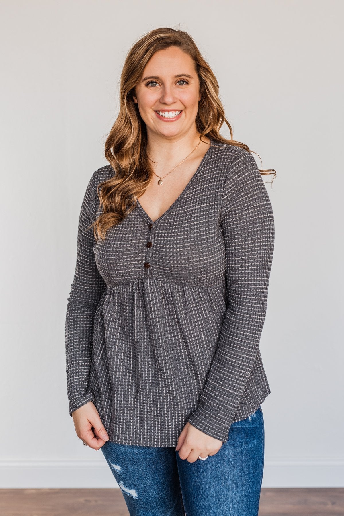 Time Spent Together Babydoll Top- Charcoal